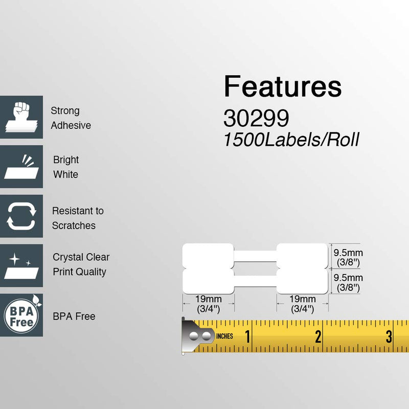 [Australia - AusPower] - BETCKEY - Compatible DYMO 30299 (3/8" x 3/4") Jewelry/Price Tag 2-up Barbell Replacement Labels - Compatible with DYMO Labelwriter 450, 4XL, 400, 330 & More[1 Rolls] 