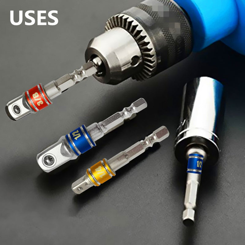 [Australia - AusPower] - Impact Grade Socket Adapter/Extension Set Turns Power Drill Into High Speed Nut Driver,1/4-Inch Hex Shank to Drive for Adapters to Use with Drill Chucks, Sizes 1/4" 3/8" 1/2", Cr-V, 3-Piece 