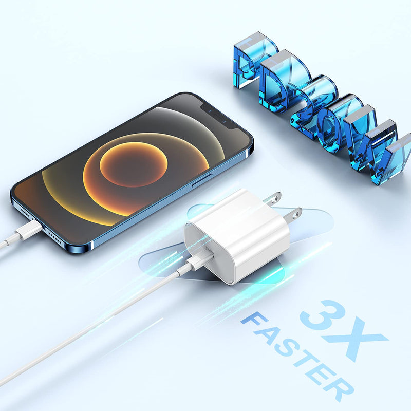 [Australia - AusPower] - iPhone 13 Fast Charger Block, 20W PD Apple iPhone 12 Charging Block and USB C to Lightning Cable Cord 6ft,Type C Power Adapter Wall Plug Brick Cube for iPhone 13 Pro/12 Mini/12 Pro Max/11,iPad Pro White 