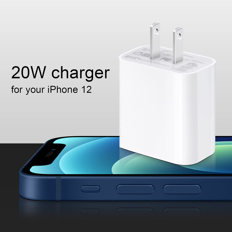 [Australia - AusPower] - iPhone 13 12 Charger, Apple MFi Certified> 20W PD USB C Wall Charger Block iPhone Fast Charger with 6FT Type C to Lightning Cable, iPhone Charger Compatible with iPhone 13 12 11 Pro Max iPad iPod 
