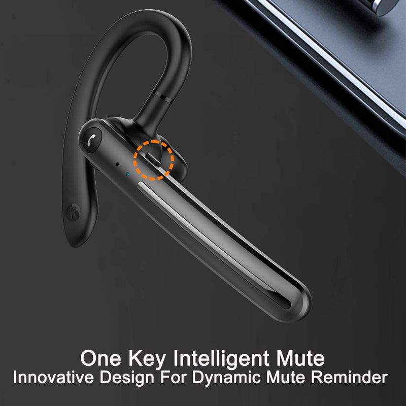 [Australia - AusPower] - IHAO Single Ear Wireless Bluetooth Earphone Noise Cancelling Stereo Dual HD Mic Headphone Earpiece 16Hrs Hands-Free Calling in-Ear Headset Painless Firm Wear for Driving/Business/Office/Trucker Black Gray 