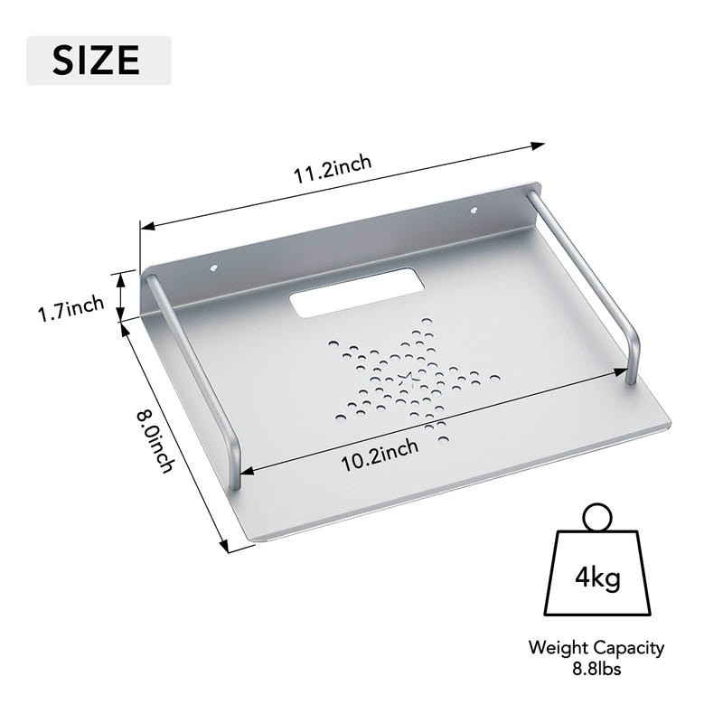 [Australia - AusPower] - Small Wall Shelf 2PCS Set, Floating Shelf,NO Drilling Projector Wall Mount - Alumimum Alloy, SIZE 11X8inch, Loading Capacity 8.8lbs, Used for Media Boxes, Game Consoles, Routers, Projectors and Sounds Silver 