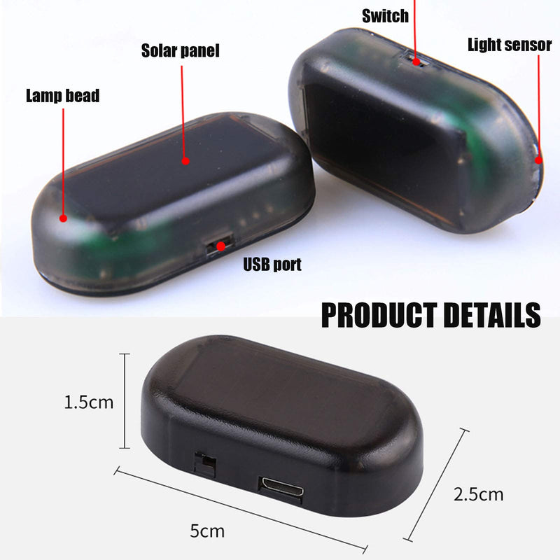 [Australia - AusPower] - PerfecTech Car Solar Power Simulated Dummy Alarm Warning Anti-Theft LED Flashing Security Light with New USB Port （Blue） 