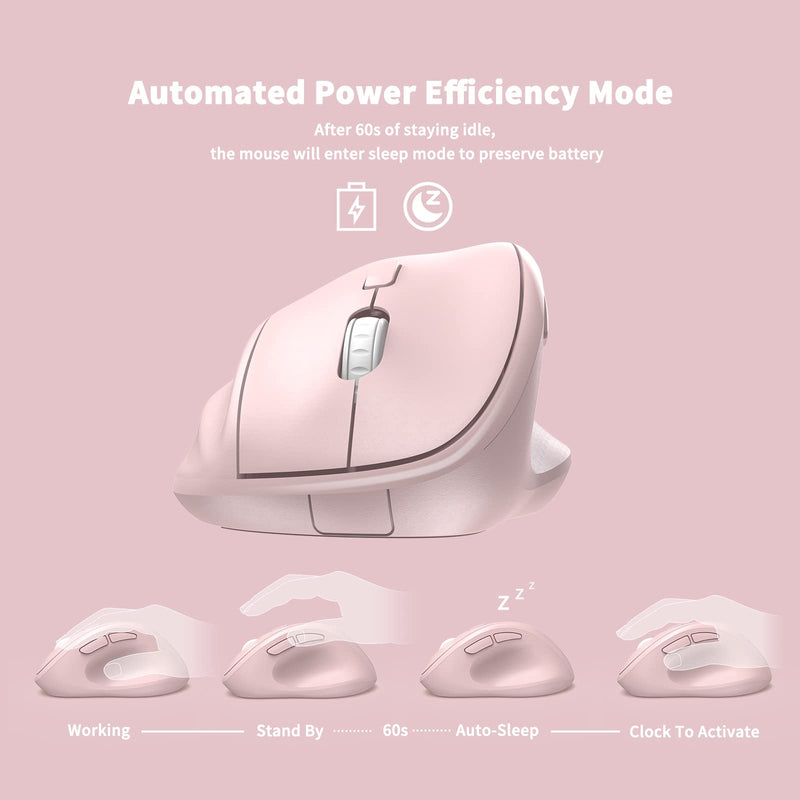[Australia - AusPower] - Ergonomic Wireless Mouse with USB Receiver for PC Computer, Laptop and Desktop, Ergo Mouse with Silent Clicks, About 16-Month Battery Life, Up to 1600 DPI & 1 AA Battery Powered, Pink 