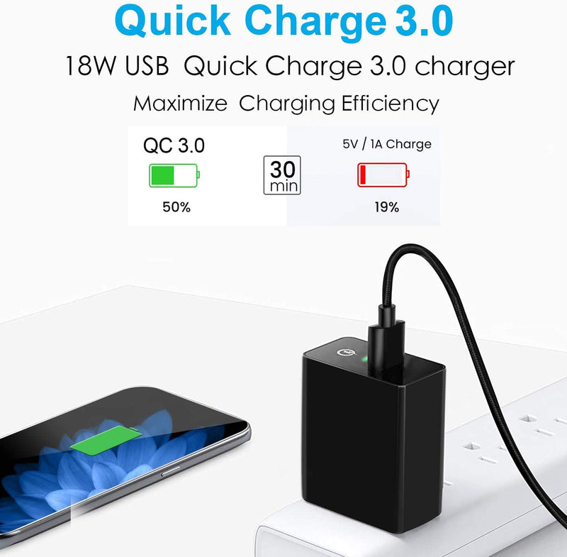[Australia - AusPower] - 18W Fast Charger for Samsung Galaxy A51 A21 S10 S10E,A71 A72 A52 5G A31 A41 S20 FE 5G A30 A42 A20S,S9 S8,Nokia 6.2 7.2 8.3 7.1,Quick Charge 3.0 USB Wall Plug/Travel Power Adapter+6FT Charging Cable 