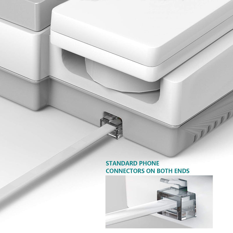 [Australia - AusPower] - Phone Extension Cord 25 Ft, Telephone Cable with Standard RJ11 Plug and 1 in-Line Couplers and 20 Cable Clip Holders, White 