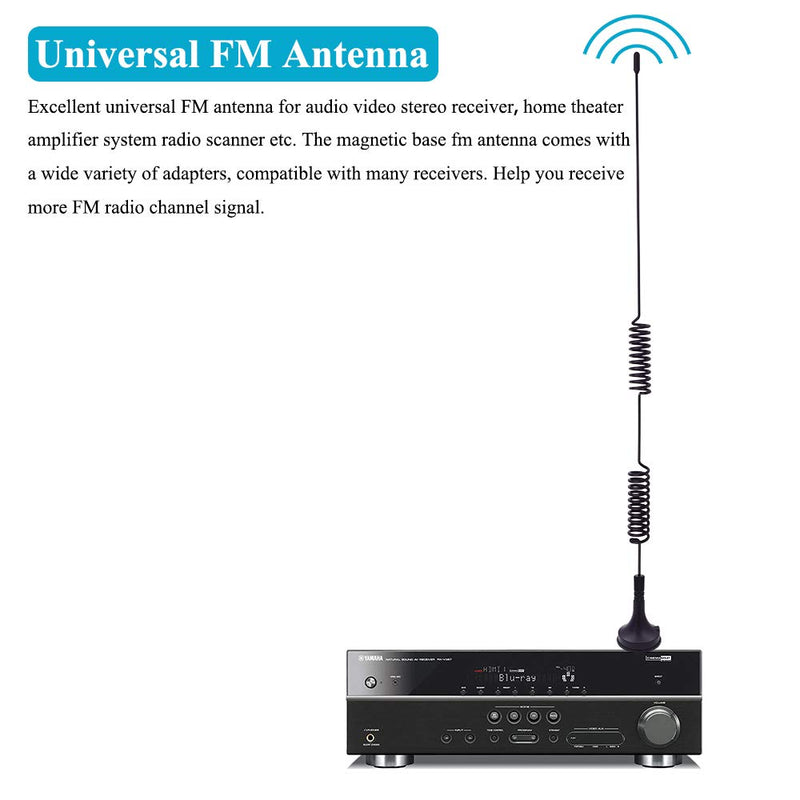 [Australia - AusPower] - Fancasee Universal FM Antenna Magnetic Base 75 Ohm Screw F Male Plug with PAL BNC 3.5mm & 75 to 300 Ohm Connector Adapter Coax Coaxial Cable FM Radio Antenna for Home AV Stereo Receiver Indoor Outdoor 