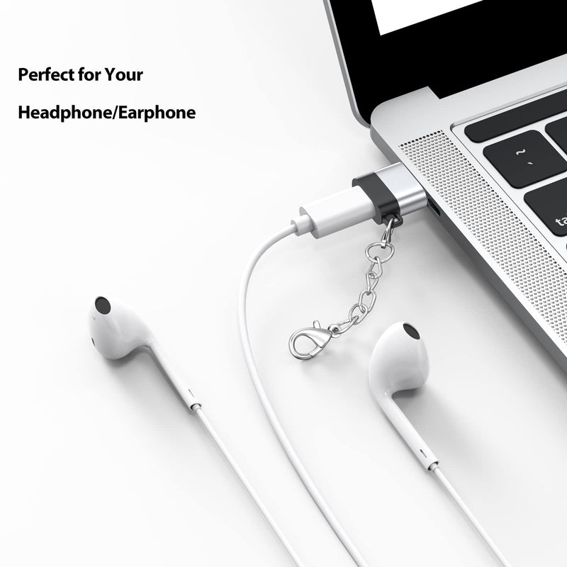 [Australia - AusPower] - USB C Female to USB Male Adapter 2 Pack, USB A Male to USB C Female Cable Converter with Keychain, USBC Type C Connector Charge & Data Sync for Laptop Car Charger Headphone Computer Hub etc. Silver+Black 