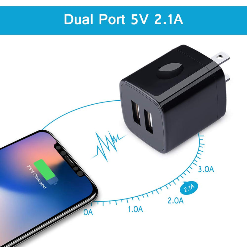 [Australia - AusPower] - Wall Charger Block, 2.1A/5V Dual Port USB Wall Plug Power Wall Adapter 3Pack Black Charger Cube Fast Charging Compatible iPhone SE(2020) 11Pro/Xs/XR/X/8,Samsung Galaxy S21/S20/10/Note20/10/9,LG,Google 3 Black 2 Port 