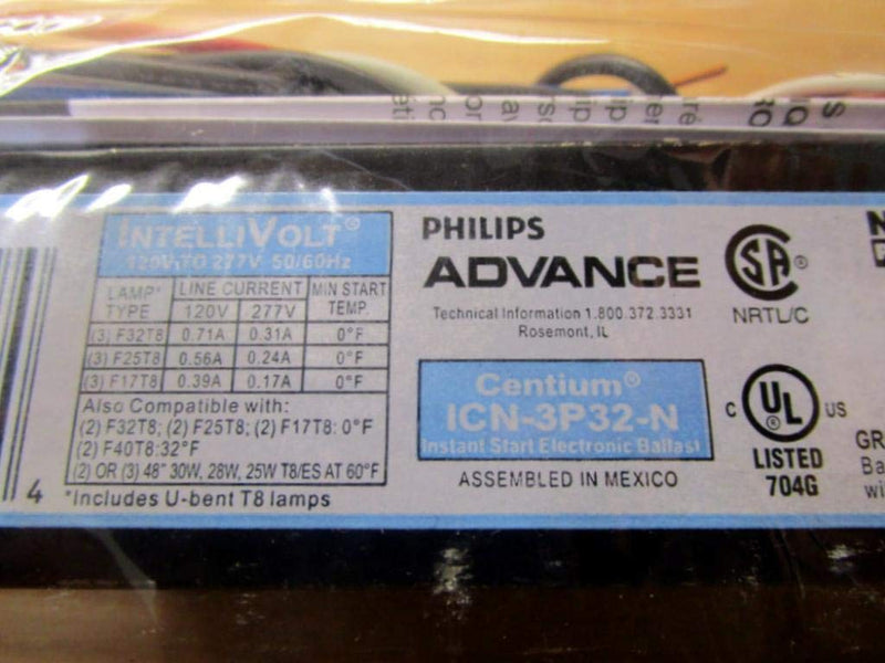 [Australia - AusPower] - Philips Advance ICN-3P32-N Electronic Ballast, T8 Lamps, 120/277V Lighting, Black 1-Pack 