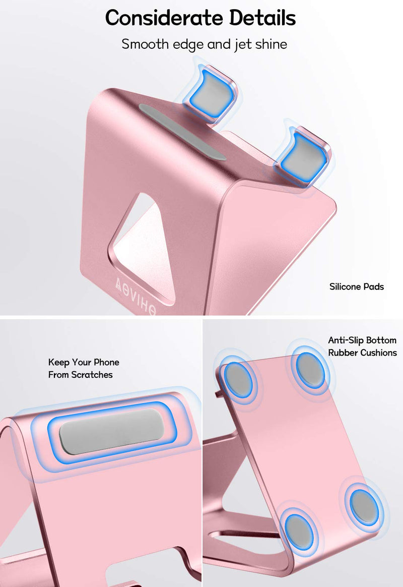 [Australia - AusPower] - Aluminum Cell Phone Stand - Aoviho Phone Holder for Desk - Desktop Phone Cradle Dock for iPhone 12 pro 13 11 X Xs max 8 7 6 6s Plus SE 5 Samsung Huawei iPad Mini Tablet, All Smart Phones (Rose Gold) Rose Gold 