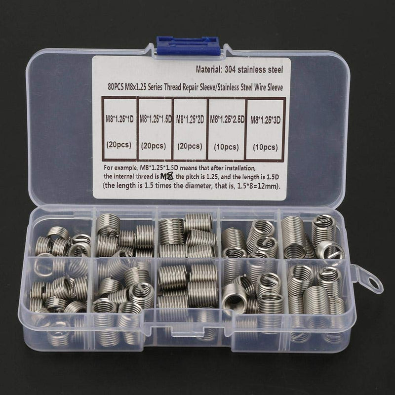 [Australia - AusPower] - 80Pcs M8x1.25 Threaded Inserts Stainless Steel Spiral Helical Thread Insertion Kit 