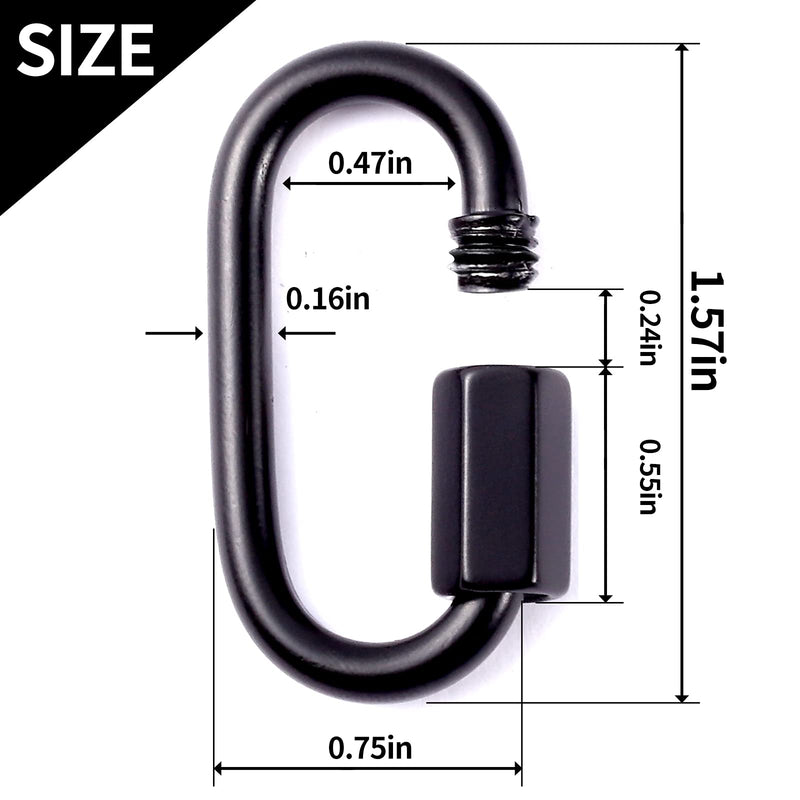 [Australia - AusPower] - 10 Packs Quick Links, M4 5/32 inch 304 Stainless Steel Quick Link Chain Connector, Chain Repair Links Chain Links D Shape Oval Locking Carabiner Heavy Duty Capacity 440lb (Black & Silver) 