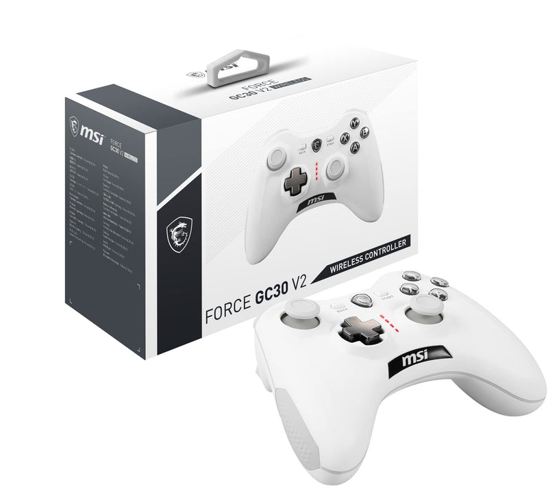 [Australia - AusPower] - MSI Force GC30V2 White Wireless Gaming Controller, Dual Vibration Motors, Dual Connection Modes, Interchangable D-Pads, Compatible with PC & Android Force GC30 V2 WHITE 