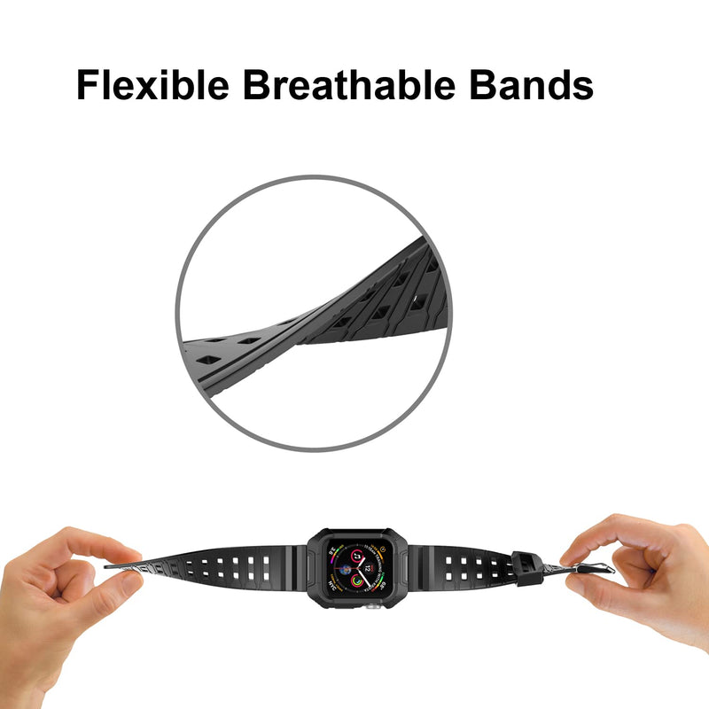 [Australia - AusPower] - Takfox Smartwatch Band with Case for Apple Watch Band 38mm, Silicone Sport Protective Bumper Case Breathable Strap Bands Replacement Apple Watch Band for 38mm iWatch Series 3 Series 2 Series 1-Black Black/Black 38mm-Series 3 2 1 