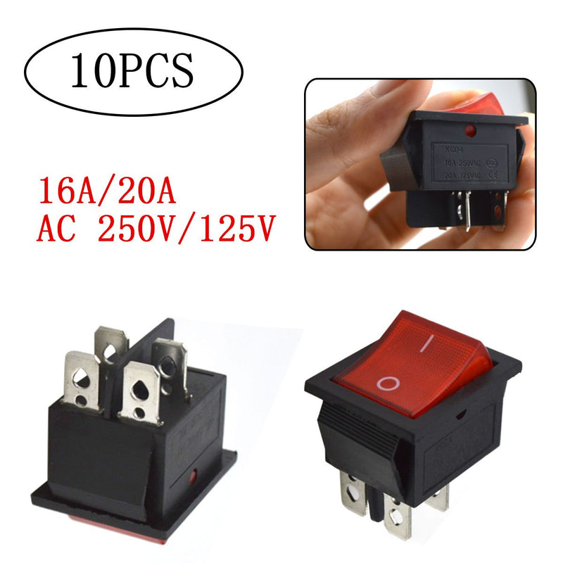 [Australia - AusPower] - URBEST 10 Pcs KCD4 DPST ON-Off 4 Pin Rocker Boat Switch 16A/20A AC 250V/125V for Car, Motorcycle 