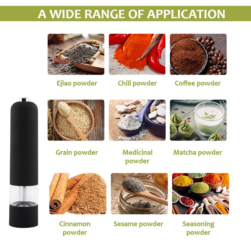 [Australia - AusPower] - Electric Salt and Pepper Grinder, Black Stainless Steel Pepper Mill Grinder with Adjustable Coarseness, Herb Spice Grinder Muller Shaker Kitchen Tools 