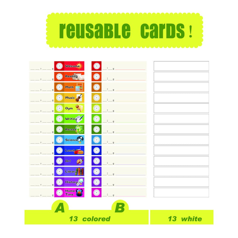 [Australia - AusPower] - Daily Schedule Pocket Chart， Black Class Schedule with 26 Cards, 13+1 Pockets. 13 Colored + 13 Blank Double-Sided Reusable Cards, Easy Over-Door Mountings Included. (13” x 36”) 