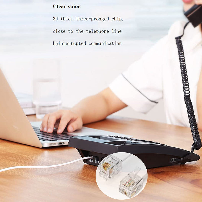 [Australia - AusPower] - Phone Extension Cord50Ft, Phone Cord ，Telephone Cable with Standard RJ11Plug and 2 in-Line Couplers and 20 Cable Clip Holders, White (White, 50 Feet) 