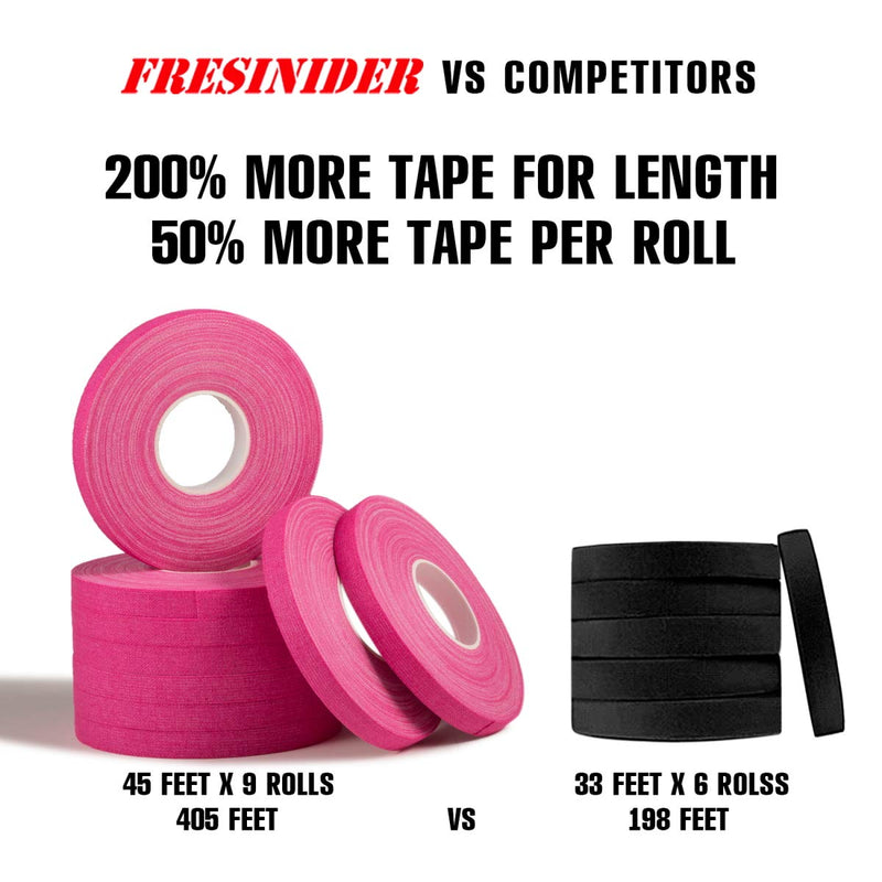 [Australia - AusPower] - FRESINIDER Finger Tape - Strong Athletic Tape | 0.3” x 45 Feet (9 Pack) Tin Set | No Sticky Residue | for Rock Climbing, BJJ Jiu Jitsu, Grappling, Judo, MMA, Rock Climbing and Martial Arts (Pink) Pink 