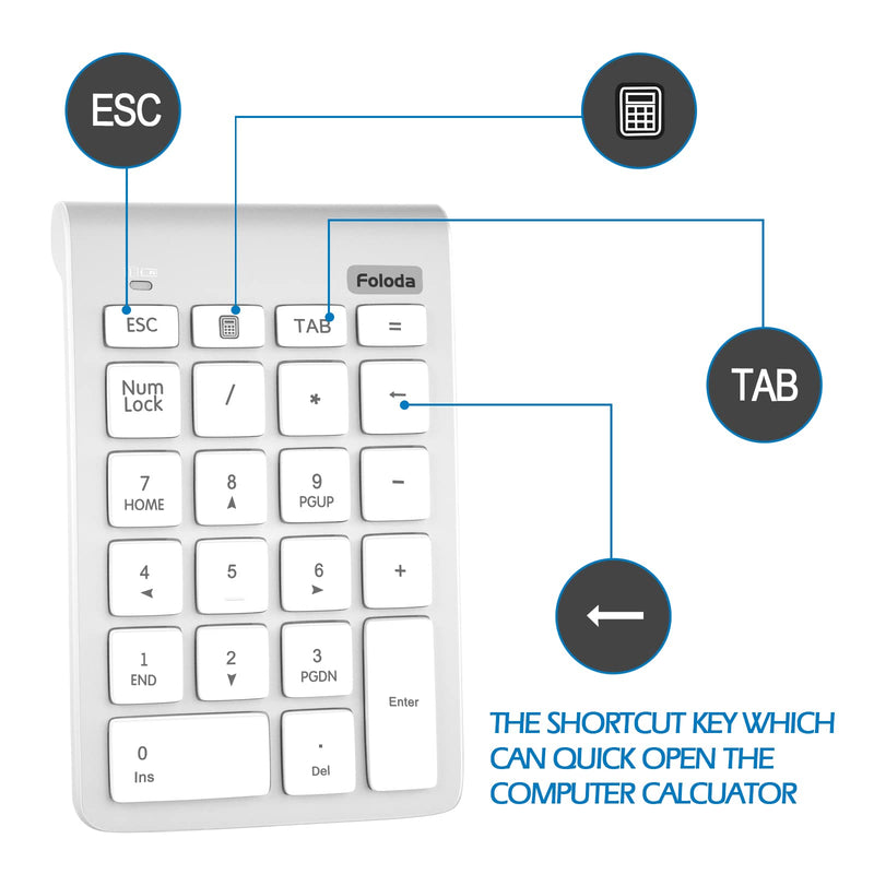 [Australia - AusPower] - Wireless Number Pad, Portable 2.4Ghz USB 10 Keys Financial Accounting Numeric Keypad Data Entry Numpad for Laptop, PC, Desktop White 
