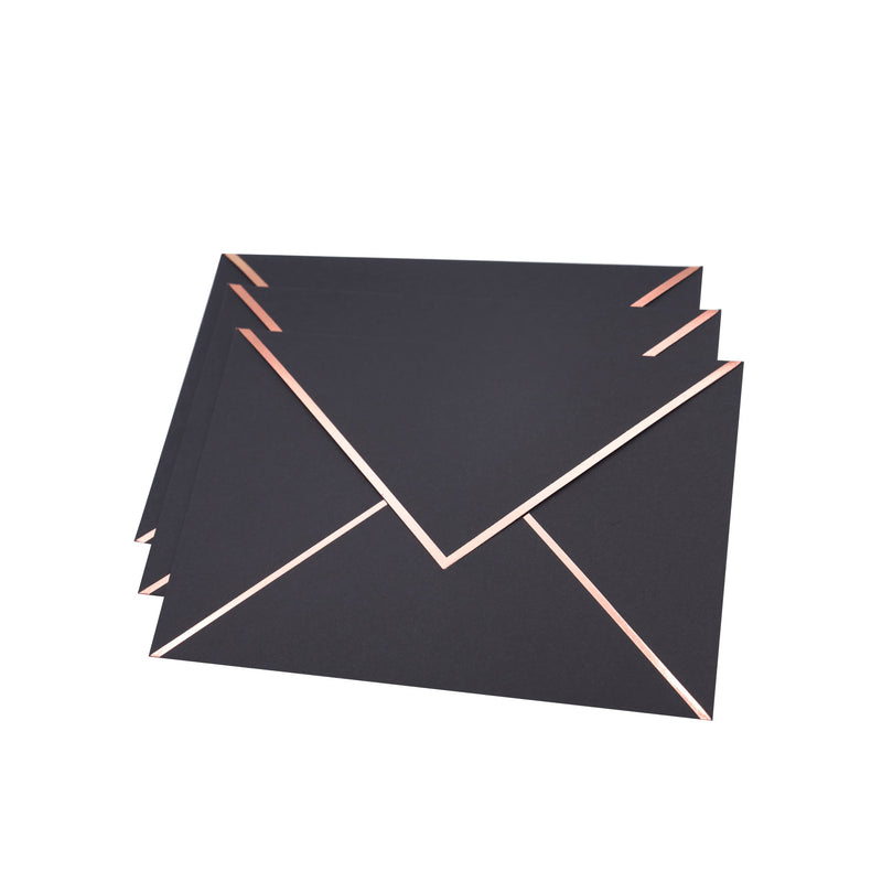 [Australia - AusPower] - A7 Envelopes - 25-Pack V Flap Foil Border Luxury Mailing Envelopes for 5" x 7" Cards - for Wedding, Invitations, Baby Shower, Photos, Graduation, Birthday, Bridal Shower - 5.25" x 7.25" (Black) Black 