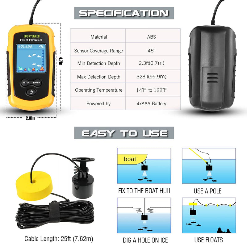[Australia - AusPower] - LUCKYLAKER Kayak Handheld Fish Finders Fishing Boat Depth Fishing Finder Display Sonar Fish Finder Portable LCD Boat Canoe 