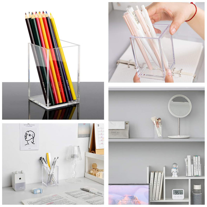 [Australia - AusPower] - 4 Pack Acrylic Pen Holder Clear Pencil Holder Square Organizer Cup Makeup Brush Toothbrush Holder Stationery Organizer Cup Desk Accessories for Office School Home Supplies Accessories 