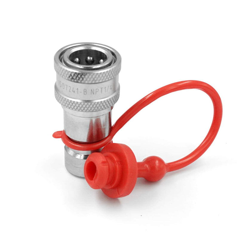 [Australia - AusPower] - 1/4" NPT Thread ISO-B Hydraulic Quick Disconnect Coupler Tractor Quick Coupling with Dust Caps 