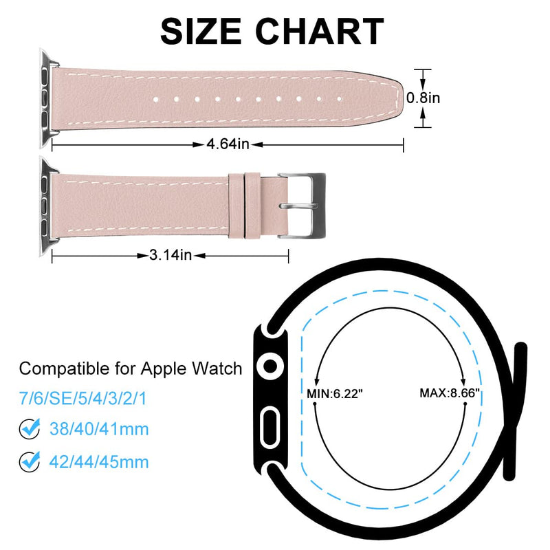 [Australia - AusPower] - Double-sided Leather Bands Compatible with Apple Watch Band 38mm 40mm 41mm 42mm 44mm 45mm, Soft Genuine Leather Smart Watch Replacement Strap Compatible for Men Women iWatch Series7 6 5 4 3 2 1, SE Pink 42/44/45mm 