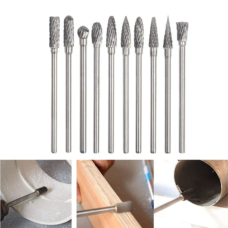 [Australia - AusPower] - AYSUM 10pcs 1/8 Shank Long Double Cut Tungsten Carbide Burrs for Dremel, Rotary Burr Bits Rotary Files Burr Set for Die Grinder Rotary Tool, 4-Inch Length 