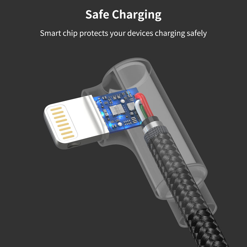 [Australia - AusPower] - 1ft Right Angle Lightning Cable Short, 3 Pack Braided Fast Charging USB to iPhone Charger Cord 90 Degree Compatible with Apple iPhone 12 11 Pro Max Xs Xr X 5 6 7 8 Plus SE, iPad Air/Mini 1 Foot 