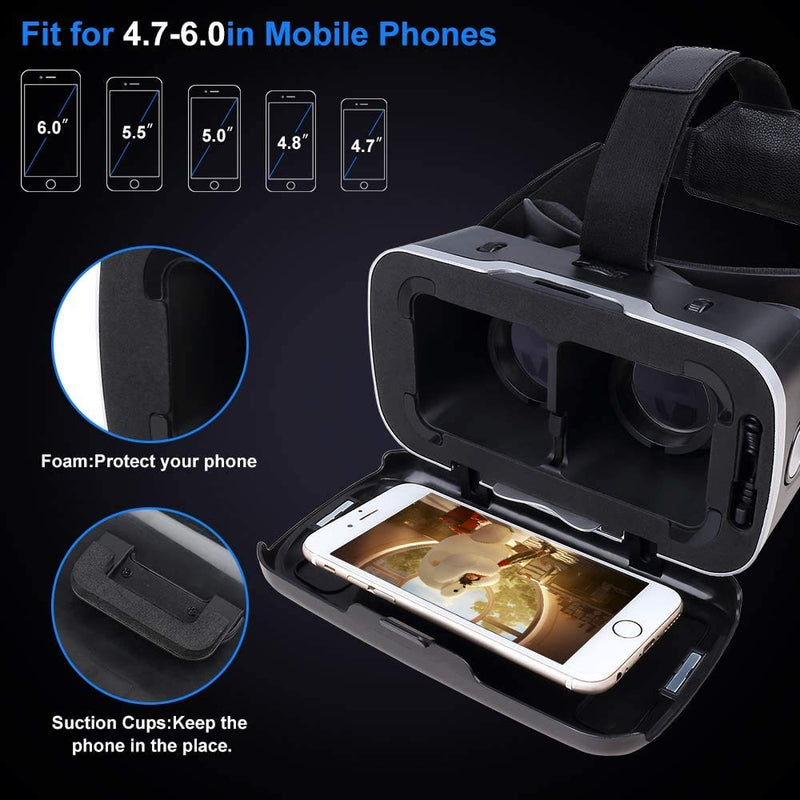 [Australia - AusPower] - Pansonite VR Headset with Remote Control, 3D Glasses Virtual Reality Headset for VR Games & 3D Movies, Eye Care System for iPhone and Android Smartphones 