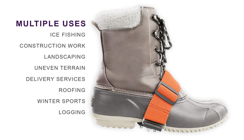 [Australia - AusPower] - Ice Gripster Treads Nonslip Traction Cleats for Snow and Ice, Anti-Slip Overshoe Mid-Sole Crampons with Adjustable Straps, 7 Tungsten Studs for Secure Grip, Orange and Black 