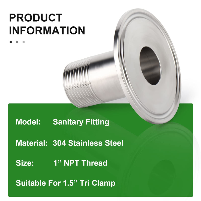 [Australia - AusPower] - TAISHER 2PCS 1.5" Tri Clamp to 1" NPT Male Stainless Steel Sanitary Fitting Home Brew Connector (Ferrule OD 50.5mm) 1 Inch 