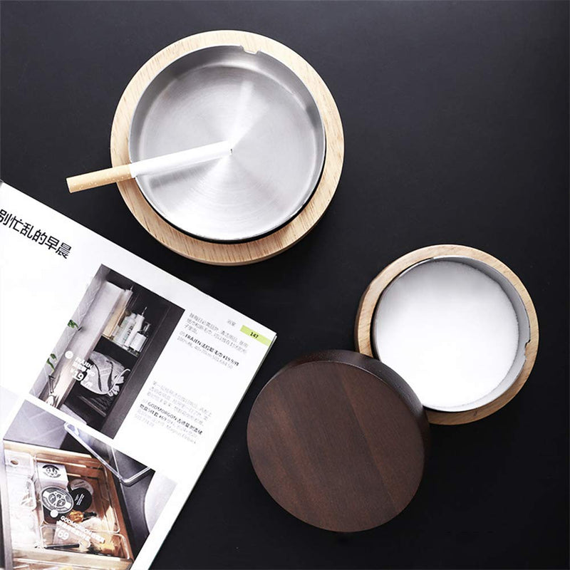 [Australia - AusPower] - VViN Windproof Ash Tray for Weed with Lid - Large, Cigarette Ashtray Wood with Stainless Steel Liner for Outdoors and Indoors Use, Smoking Ashtray for Home Office 