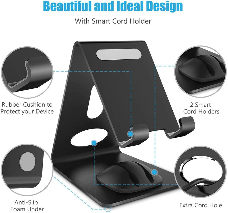 [Australia - AusPower] - Phone Stand, WixGear Premium Phone Holder for iPhones, Android Smartphones & Mini Tablets –Sturdy Metal Phone Stand for Desk with Smart Cord Holder System 