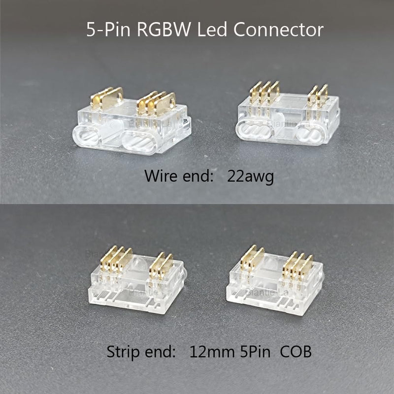[Australia - AusPower] - Biantie La RGBW LED Strip Light Connectors - 5-Pin 12mm Solderless Clips for COB Tape Strip-to-Wire Joints (Pack of 20) 