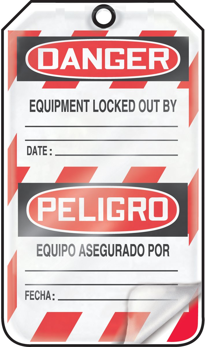 [Australia - AusPower] - Accuform Lockout Tags, Pack of 25, Bilingual Danger Equipment Lock-out My Life is on the Line with Picture Insert, US Made OSHA Compliant Tags, Tear & Water Resistant Self-Laminating PF-Cardstock with Grommets, 5.75"x 3.25", TSP107LCP 