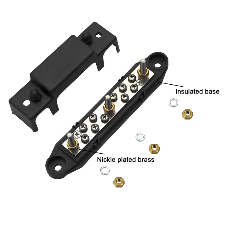 [Australia - AusPower] - Mofeez Bus Bar -3x1/4”Post,10x#8 Screw Terminal Power Distribution Block with Ring Terminals(Pair - Red & Black) Red & Black Bus Bar with Terminals 