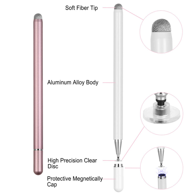 [Australia - AusPower] - Stylus Pens for iPad, Touch Screens Stylus Pencils High Sensitivity Disc & Fiber Tip Universal Stylus with Magnetic Cap Compatible with iPad, iPhone, Android, Microsoft Tablets white/rose gold 