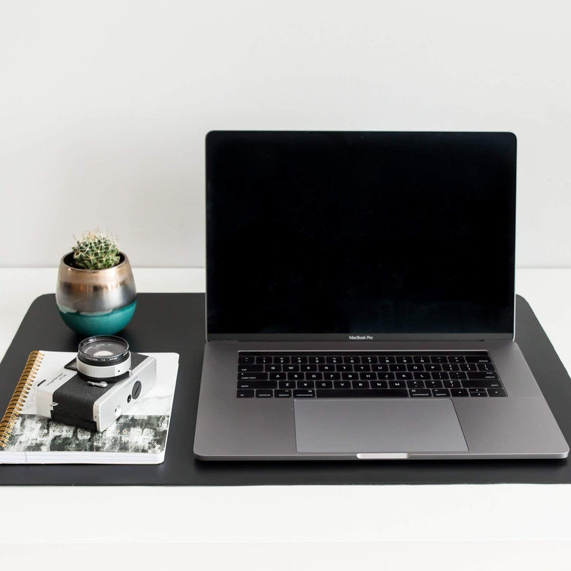 [Australia - AusPower] - ZBRANDS // Leather Smooth Desk Mat Pad Blotter Protector 24" x 17", Midnight Black, Extended Non-Slip Rectangular, Laptop Keyboard Mouse Pad 24" x 17" 