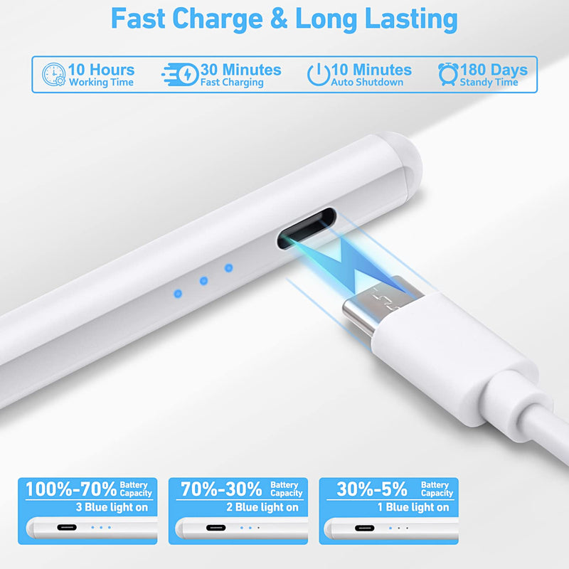 [Australia - AusPower] - Stylus Pen for ipad, Active Pencil with Quick Charge, Palm Rejection Tilt Sensor, Magnetic Apple Pen Compatible with 2018-2022 iPad Pro 11"/12.9",iPad 10/9/8/7/6,iPad Mini 5/6,iPad Air3/4/5 A-30 mins Charge-White 