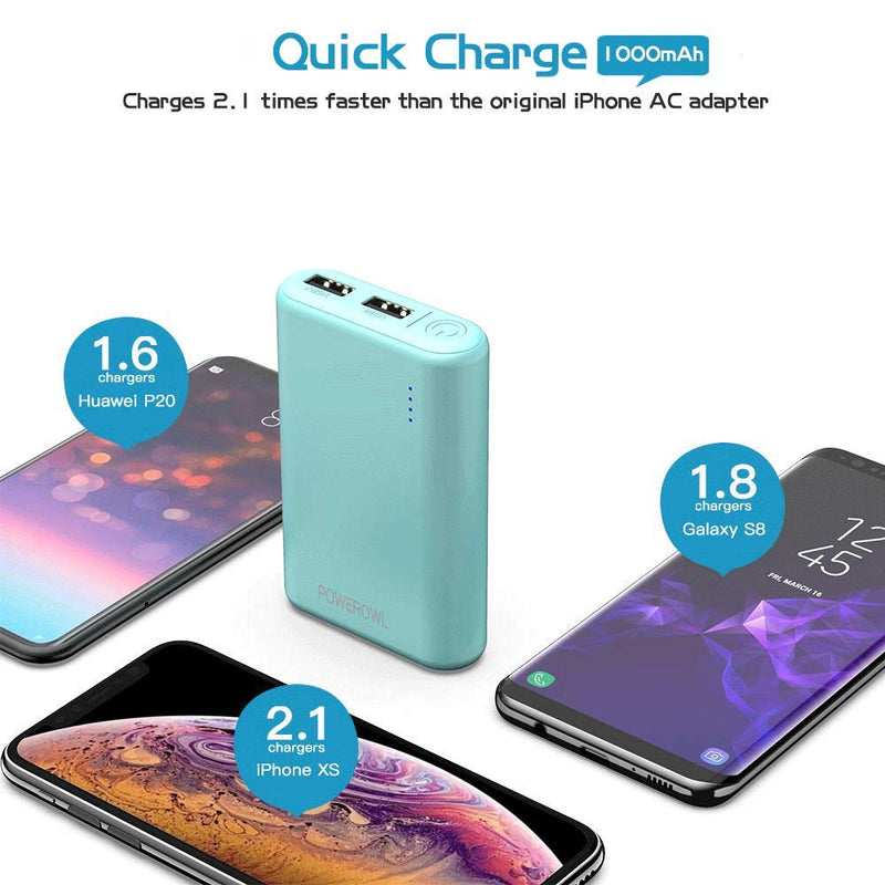 [Australia - AusPower] - (Pocket-Size) Portable Charger Quick Charge POWEROWL (10000mAh, Dual High-Speed Output, Universal) Lightest Travel Power Bank, External Battery Pack for Smartphone Green 