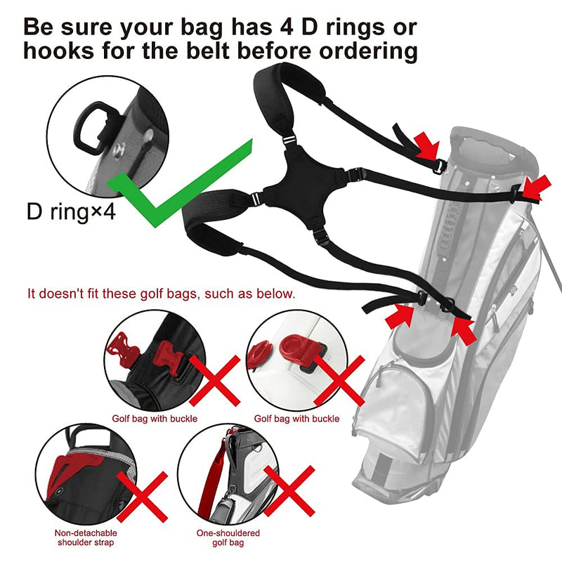 [Australia - AusPower] - BIG TEETH Golf Bag Strap Replacement Comfort Double Shoulder Adjustable Strap Padded Golf Carrying Bag Strap All Black 