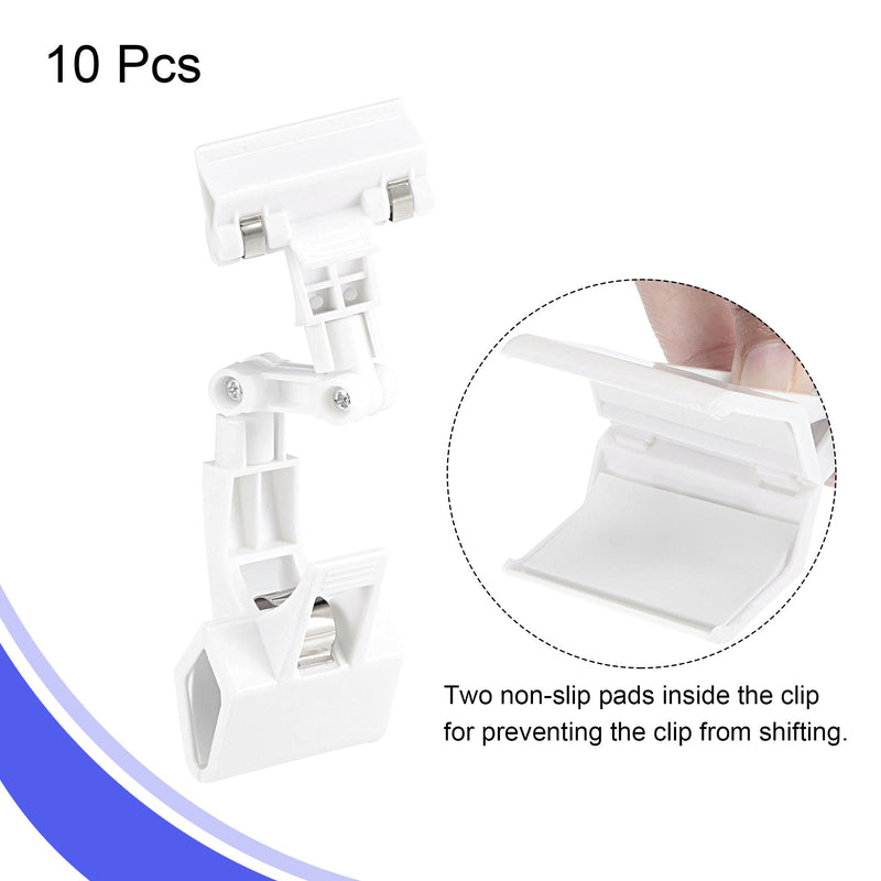 [Australia - AusPower] - MECCANIXITY Adjustable Rotating Sign Clip Fit Max 13mm Thickness Tag for Shelf Display, White, Pack of 10 