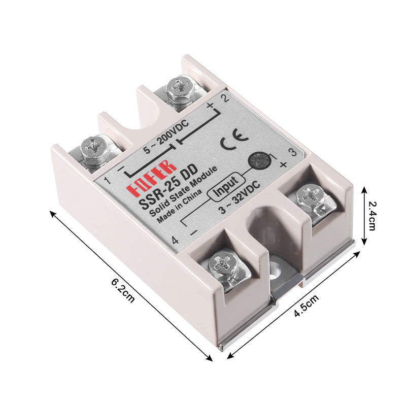 [Australia - AusPower] - Alinan 2pcs SSR-25DD Solid State Relay DC to DC Input 3-32V DC Output 5-60V DC Single Phase Semi-Conductor Relay 2 