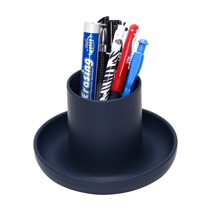 [Australia - AusPower] - MOSISO Desk Organizer Pencil Holders, ABS Multifunctional Desktop Stationery Storage Pen Holder Cosmetic Makeup Brush Organizers with Tray for Office Home School Supplies, Navy Blue 