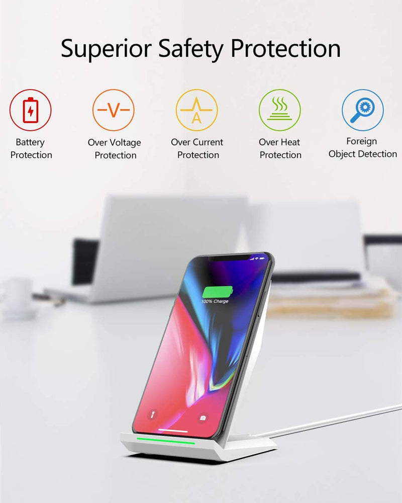 [Australia - AusPower] - NANAMI Fast Wireless Charger - Qi Certified Charging Stand 7.5W Compatible iPhone 13/12/SE 2020/11/XS Max/XR/X/8, 10W for Samsung Galaxy S21 S20+ S10 S9 S8 Note 20 Ultra/10/9/8 and Qi-Enabled Phones Elegant White 