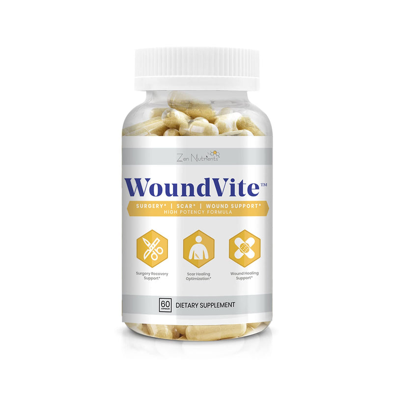 [Australia - AusPower] - Zen Nutrients WoundVite Pre & Post Surgery Support, Scar & Wound Care, Scar Treatment, Plastic & General Surgery, Heal Faster & Aids in Recovery Time w/ Bromelain, Turmeric & Arnica - 60 Vegan Caps 60 Count (Pack of 1) 